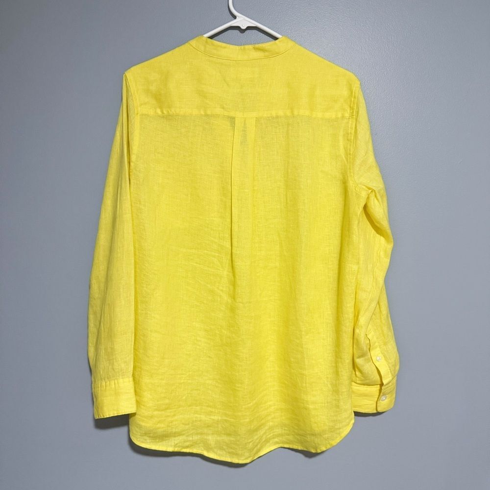 Gap 100% Linen Popover Pocket Shirt Size Medium Brilliant Yellow - Picture 5 of 8